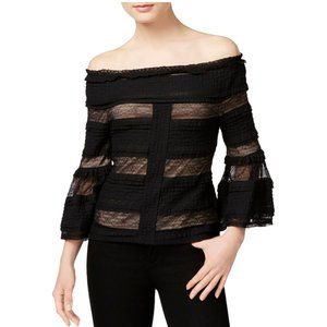 Rachel Roy Ruffled Black Off-The-Shoulder Crochet